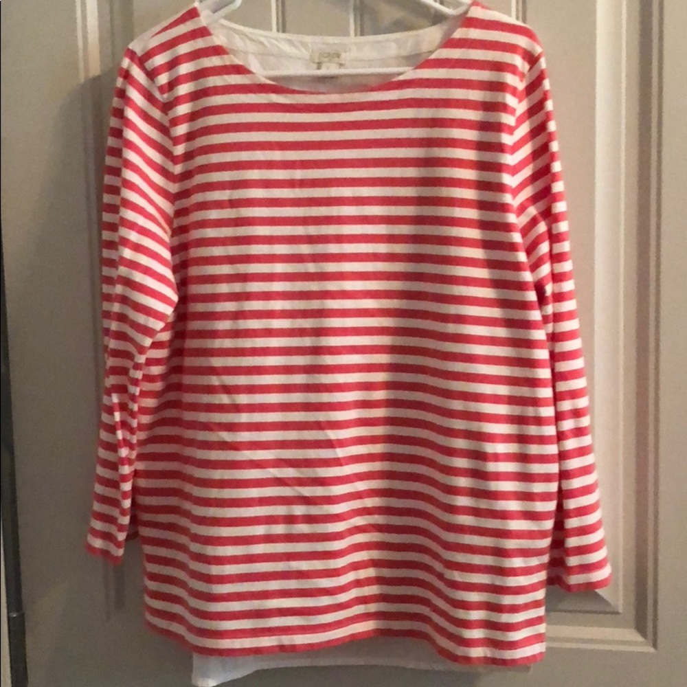 J Crew pink and white 3/4 sleeve shirt